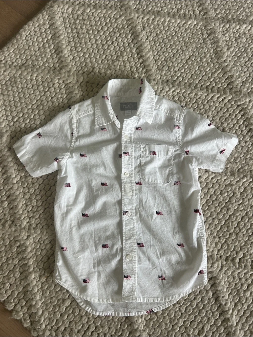 The Children's Place White Short-Sleeve Button-Front Shirt with Tiny Flag Print
